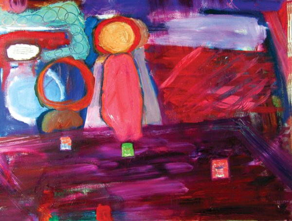 Los txikiteros 1, 2002. oil and collage on canvas, 73 x 92 cm