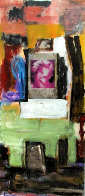 Con humos II, 2001. pigmentos y collage sobre lienzo, 140 x 60 cm