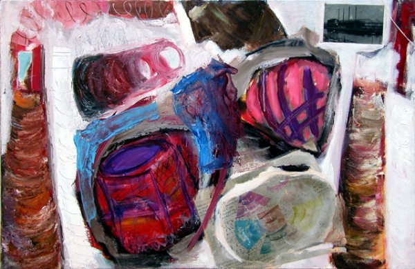 Los txikiteros 4, 2002. óleo y collage sobre lienzo, 60 x 92 cm
