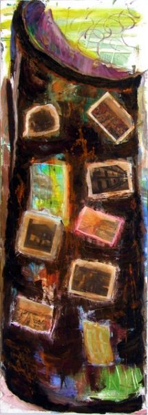 Contrastes, 2002. peinture à l'huile et collage sur toile, 140 x 50 cm